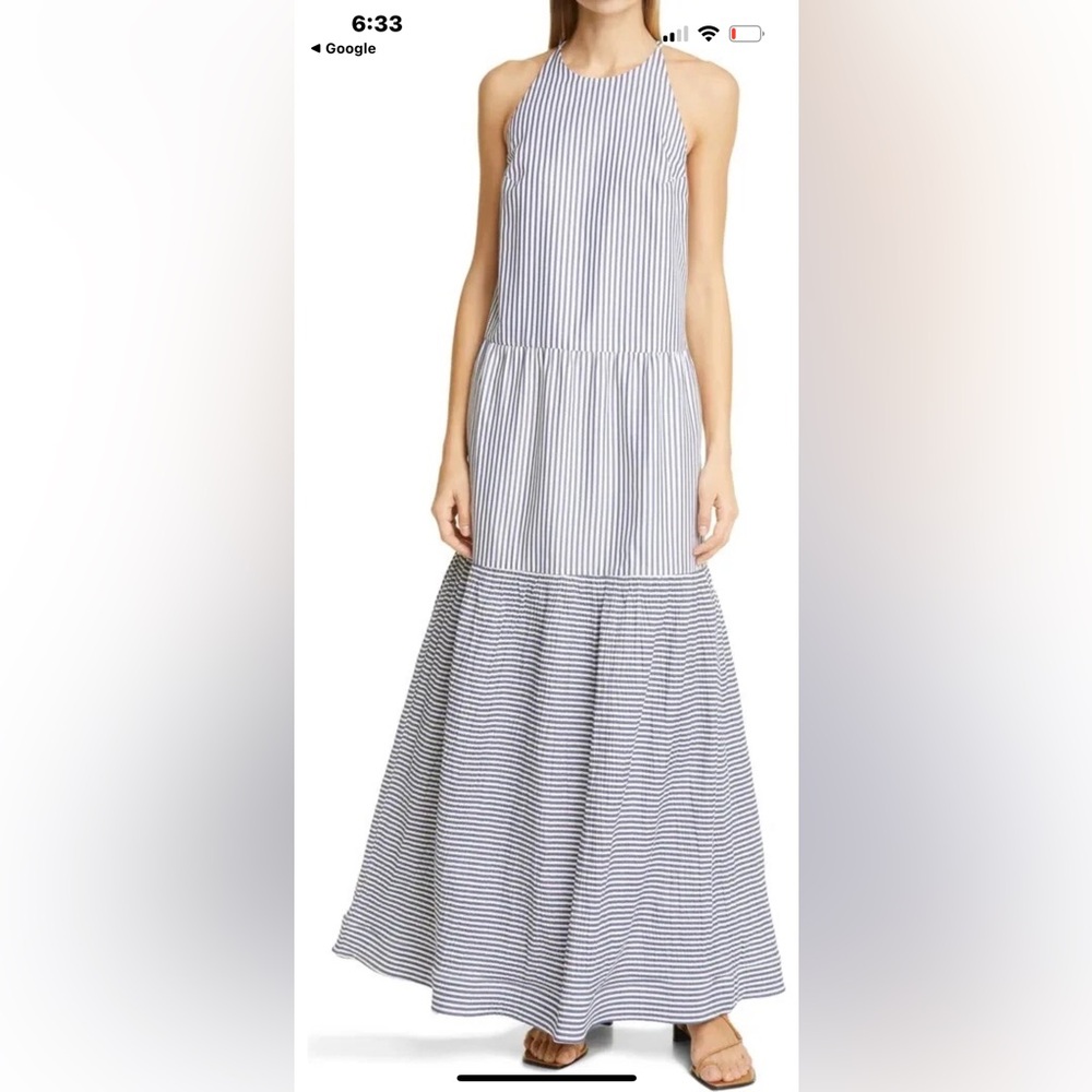 Blue and White Tiered Maxi Skirt for Casual Wear